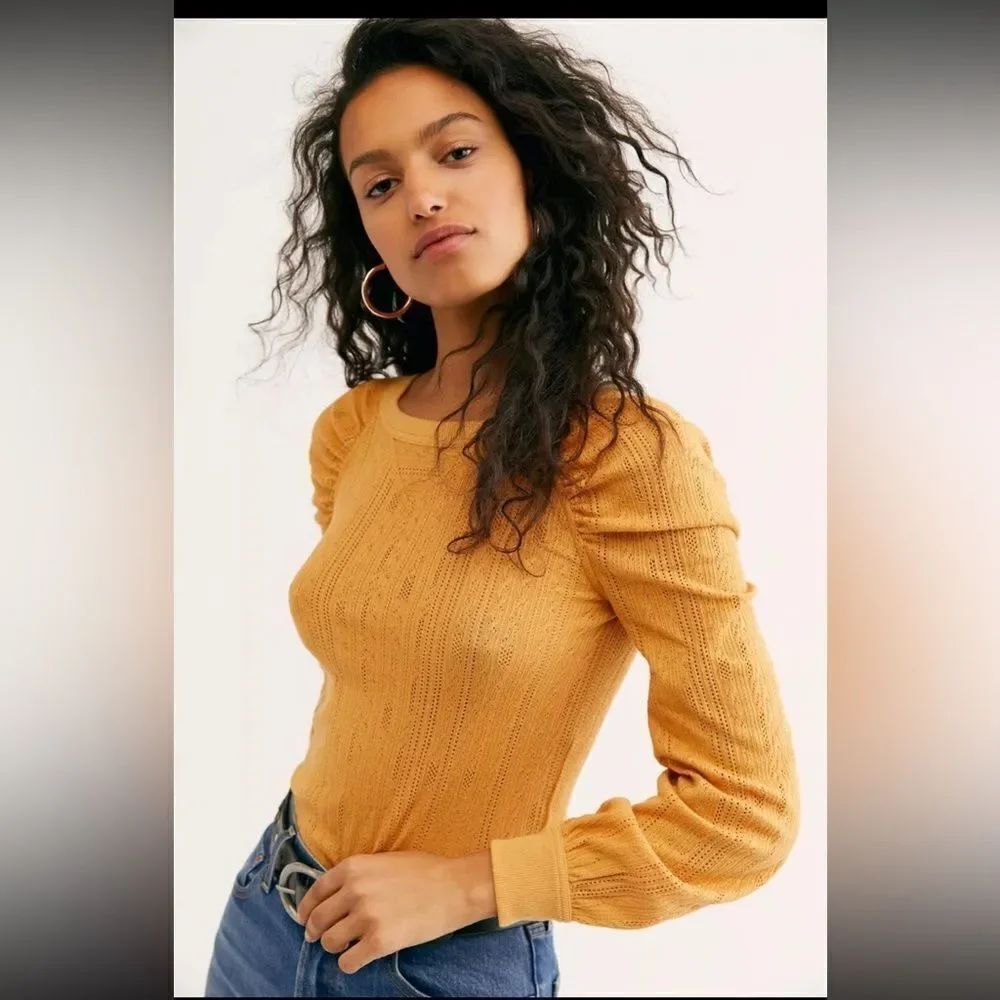 Free People Ella Puff sleeve pointelle long sleeve Top